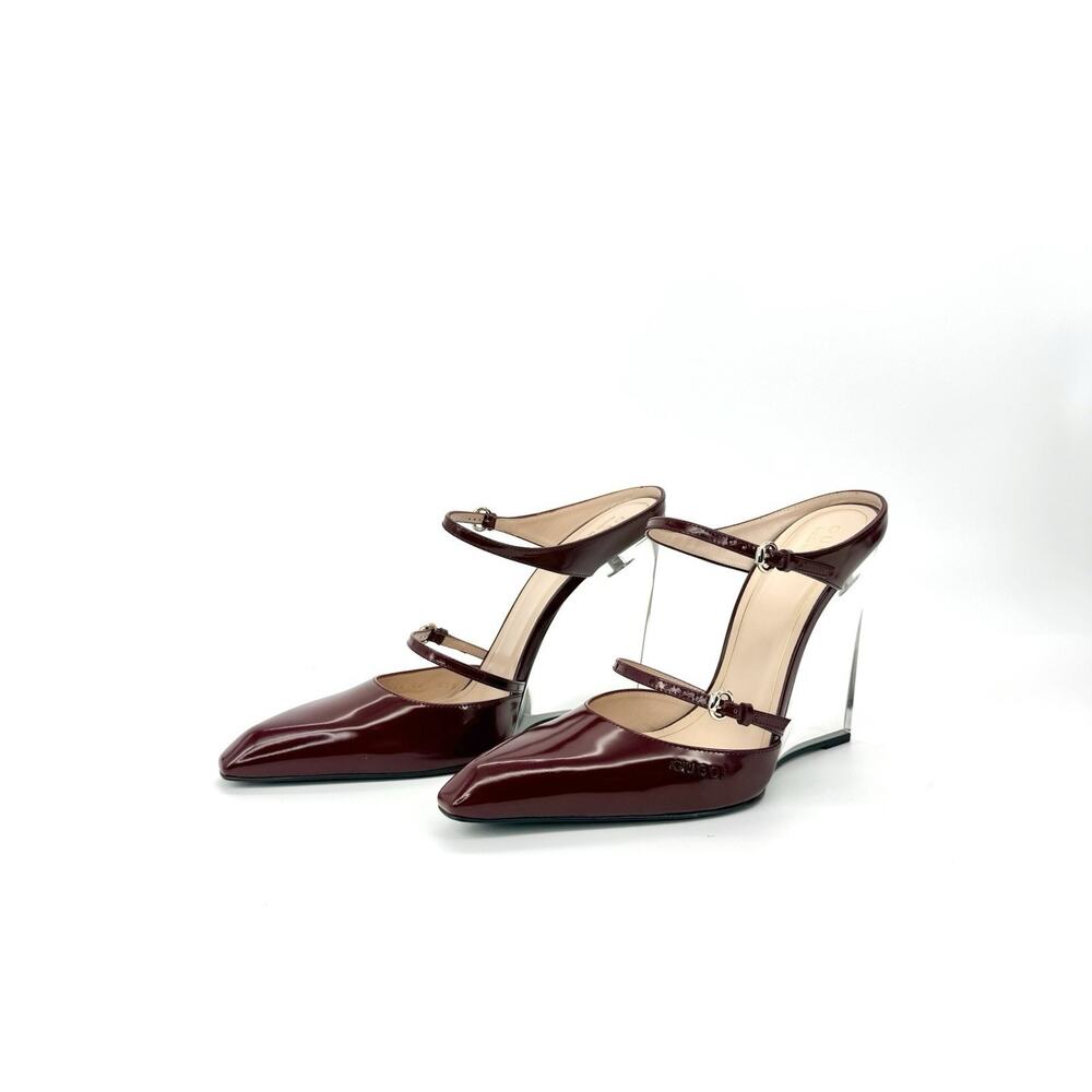 NIB Gucci Rosso Ancora Red 40 US 10 Buckle Strap Transparent Wedge Mule Sandals - Picture 3 of 15